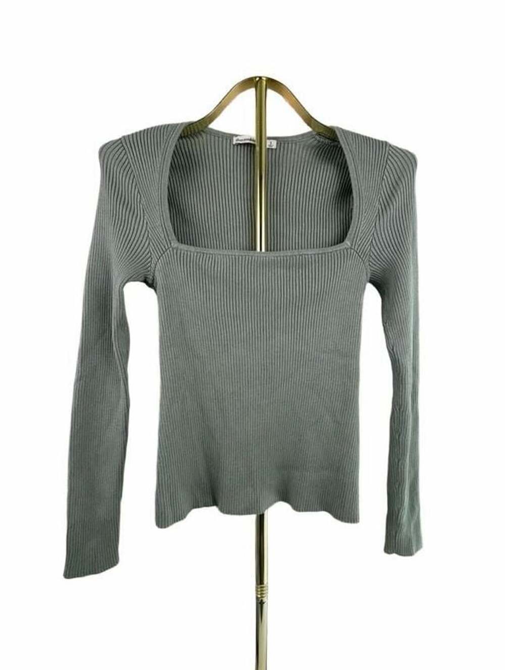 Abercrombie & Fitch Square Neck Ribbed Long Sleeve Sweater Size S Green